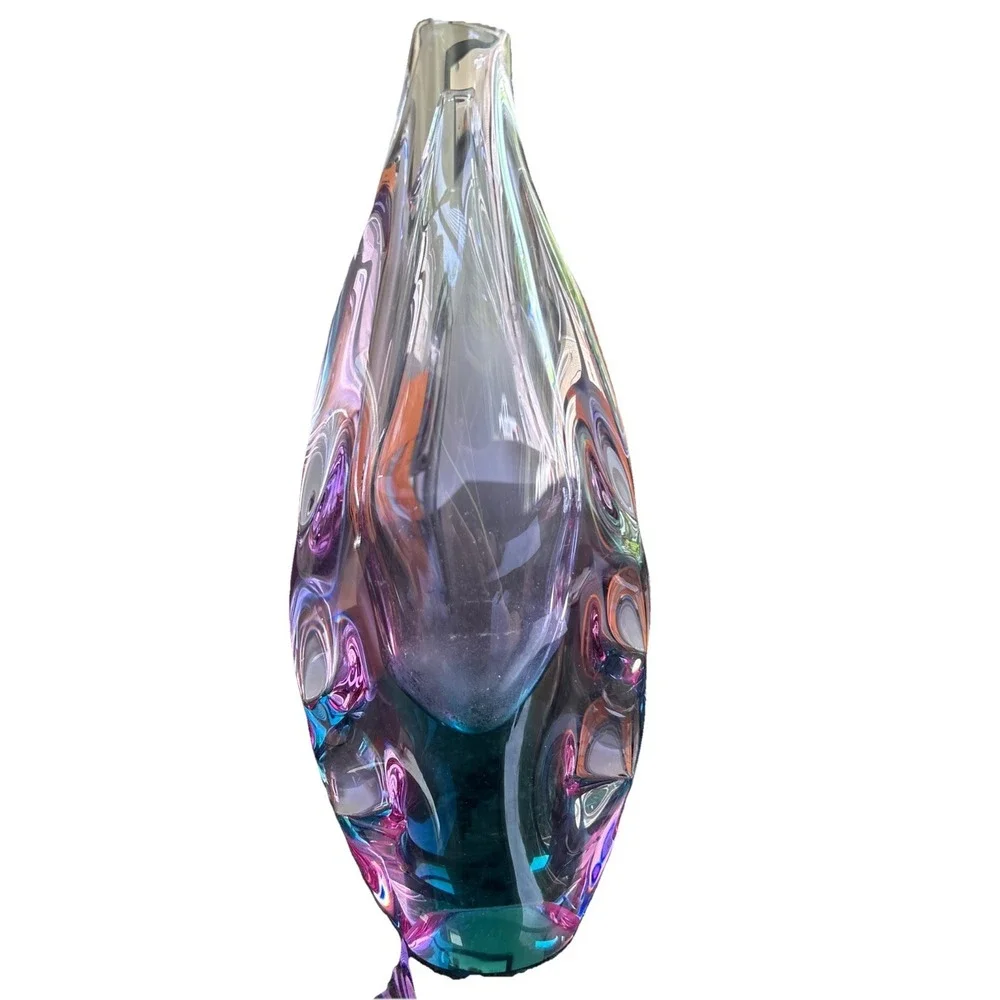 VTG Czech Purple & Teal Glass Vase Miroslav Klinger Zelezny Brod Sklo ZBS 1960s
